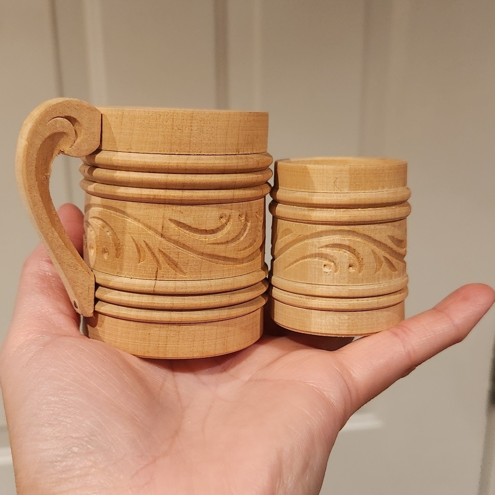 Handmade Wooden Carved Mug And Cup